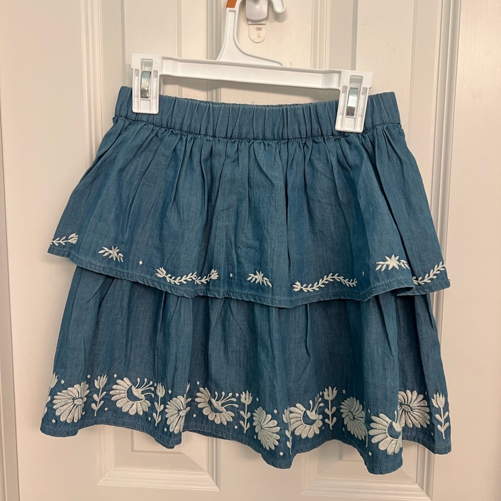 J. Crew Crewcuts Girls Chambray Smocked Tiered Mini Skirt Denim Cotton